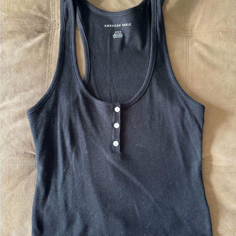 American Eagle Outfitters Gray Fitted Buttoned Tank Top